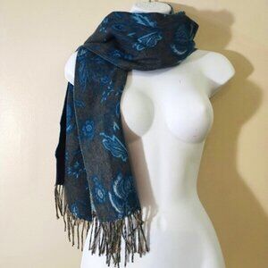 Merona scarf - 12 x 63 inches - gray/teal blue pattern